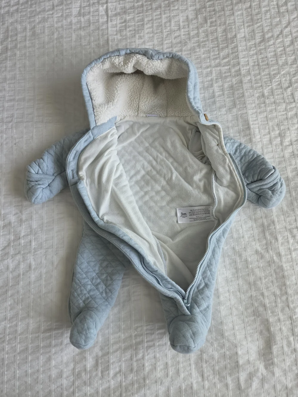 Carter's Baby Quilted Pram Snowsuit 3 Months Blue Hooded Bunting Sherpa Lined